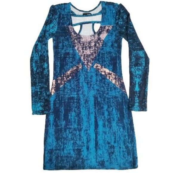 Hurley Dresses & Skirts - Hurley Women's Blue Artistic Print Atreyu Long Sleeve Bodycon Dress Size Small